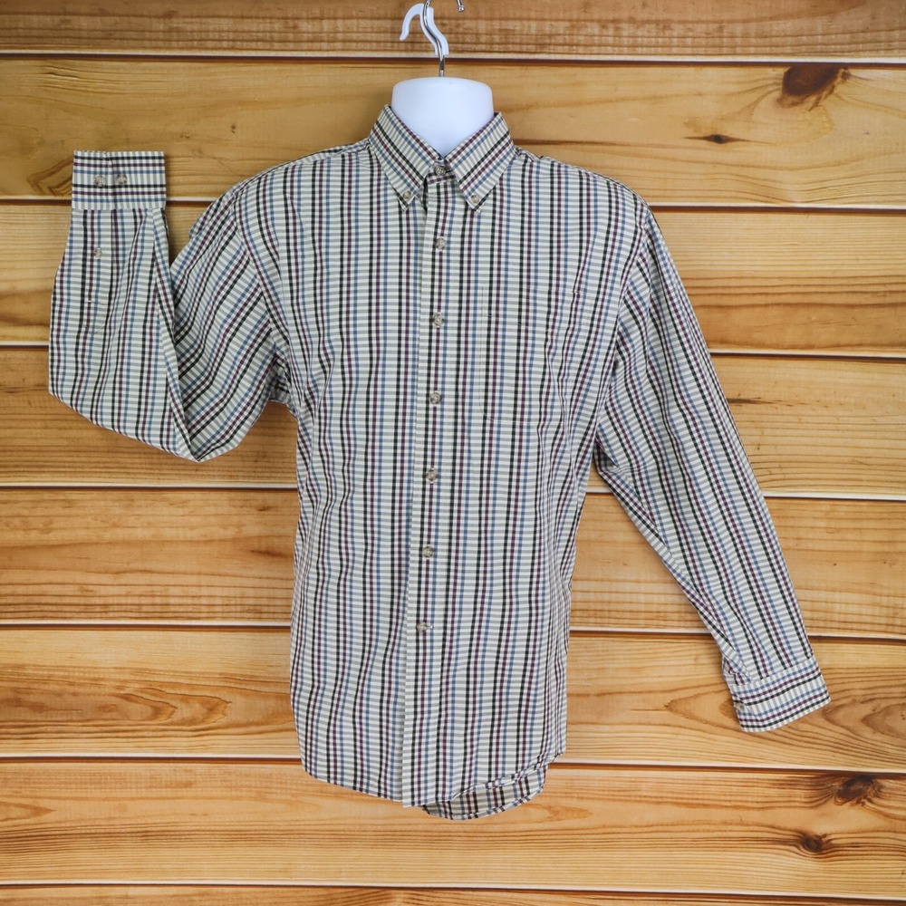 Cutter & Buck Dress Shirt Mens M Multicolor Check 100% Cotton Button Down Collar